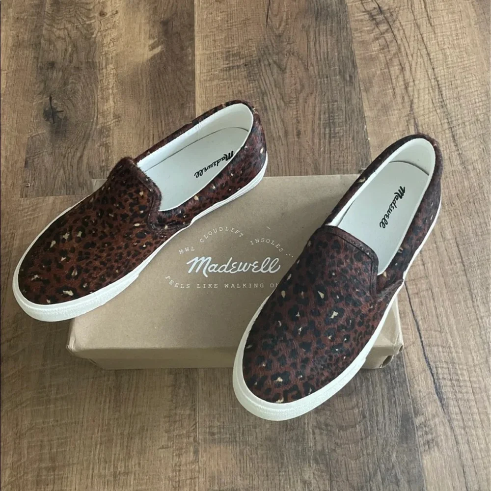 Madewell Woman’s Sidewalk Slip-On Sneakers in mini Leopard Calf Hair New in box